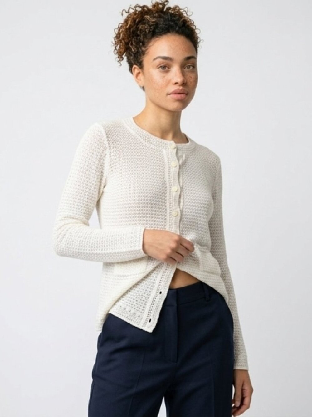 Chanel Ivory Knit Cardigan Sweater | CC Logo Buttons | Made in France | Size 38